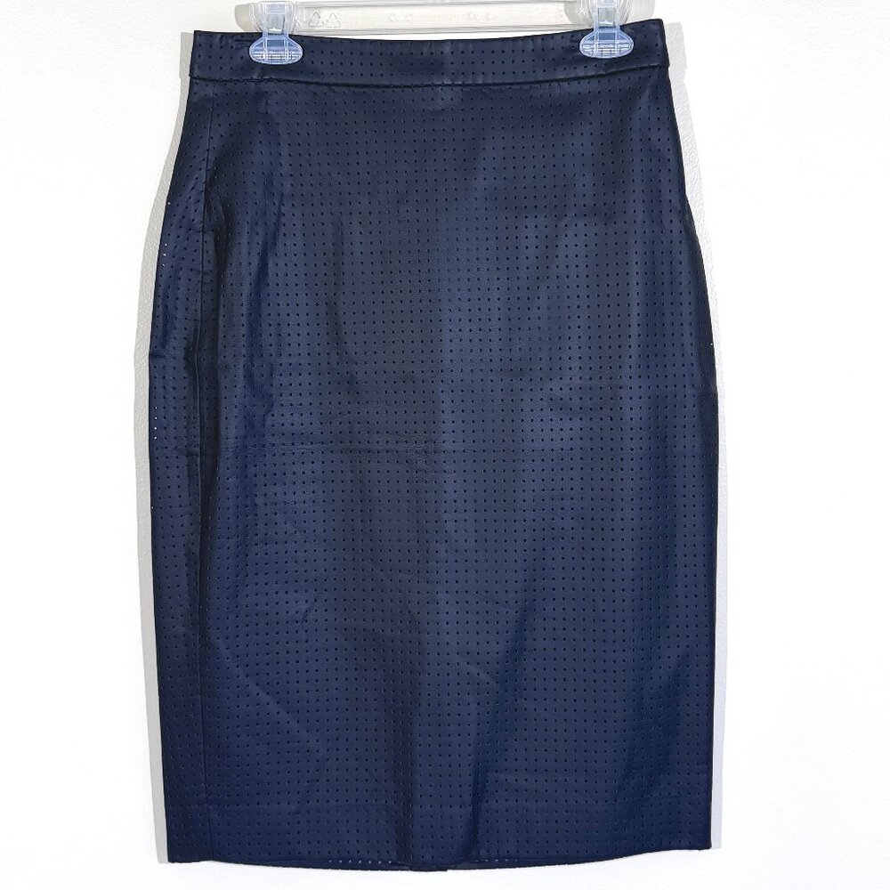 Banana Republic Perforated Faux Leather High Waist Black Pencil Skirt Size 8